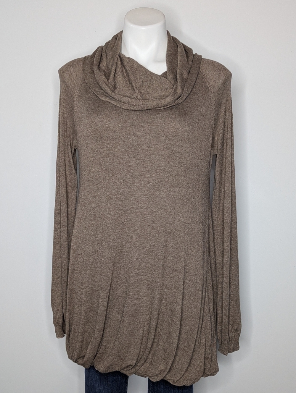 Trouve Brown Bubble Hem Slouch Neck Long Sleeve Sweater M/L
